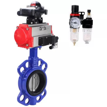 Water Butterfly Valve DNOVA WBV3432E-2W-Fb-H, body - carbon steel WCB, disk - stainless steel 316L, seal - EPDM, with pneumatic actuator PA-DA, with pneumatic distributor 4V320-10 220V, BKV APL-410N Ex, BPV AFC2000