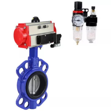 Water Butterfly Valve DNOVA WBV3432E-2W-Fb-H, body - carbon steel WCB, disk - stainless steel 316L, seal - EPDM, with pneumatic actuator PA-SA, with pneumatic distributor 4V320-10 220V, BPV AFC2000