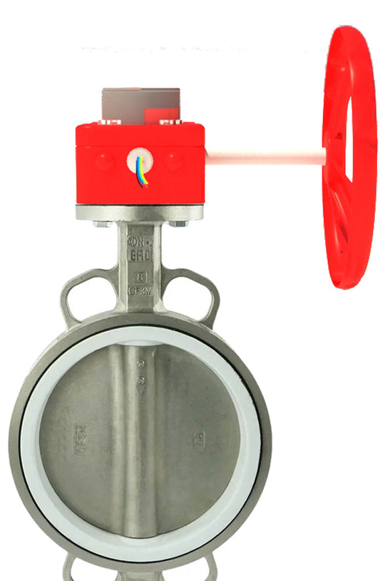 Válvula de mariposa de agua DNOVA 316L-PTFE-HGBF, material del cuerpo: acero inoxidable AISI 316L, material del disco: acero inoxidable AISI 316L, sello: PTFE, accionada por engranajes