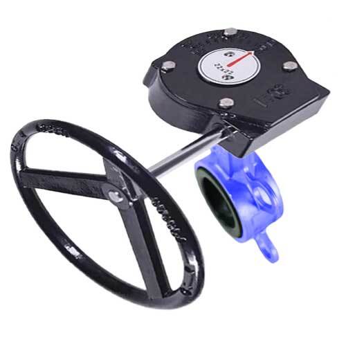 Válvula de mariposa de agua DNOVA WCB-316L-VITON-RDN, material del cuerpo - acero al carbono WCB, material del disco - acero inoxidable AISI 316L, sello - VITON, operada por engranajes