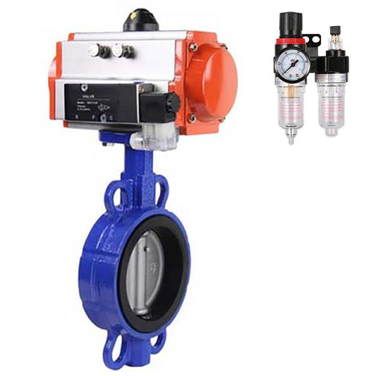 Válvula de mariposa de agua DNOVA ggg50-316l-epdm-DNOVA-sa-4m310-24v-afc2000, material del cuerpo: fundición gris GGG50, material del disco: acero inoxidable AISI 316L, junta: EPDM, accionamiento neumático.