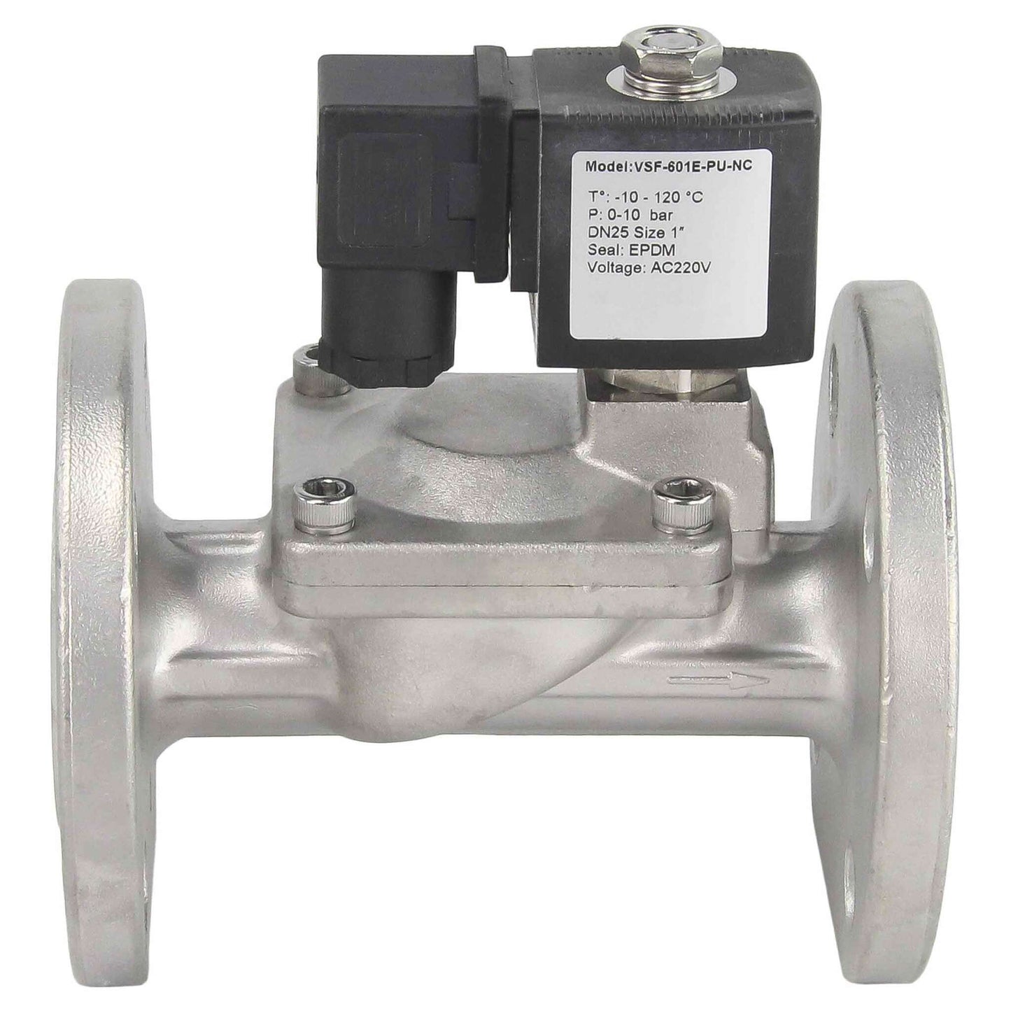 Two way normally closed indirect acting electric solenoid valve DNOVA VSF-601E-PU-NC EPDM 220V, body material - stainless steel AISI 304, seal - EPDM
