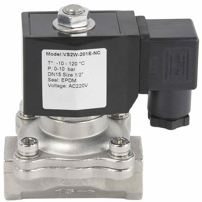 Two way normally closed direct acting electric solenoid valve DNOVA VS2W-201V-NC VITON 110/220V, body material - stainless steel AISI 304, seal - Viton