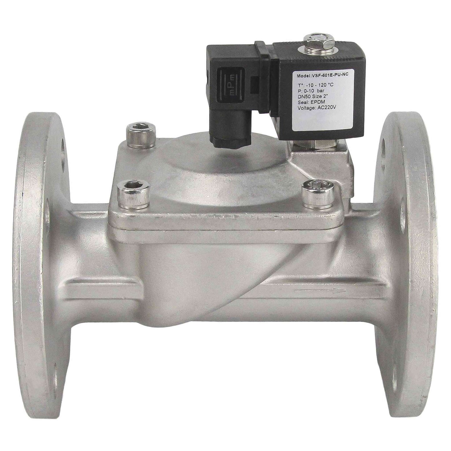 Two way normally closed indirect acting electric solenoid valve DNOVA VSF-601E-PU-NC EPDM 24V, body material - stainless steel AISI 304, seal - EPDM