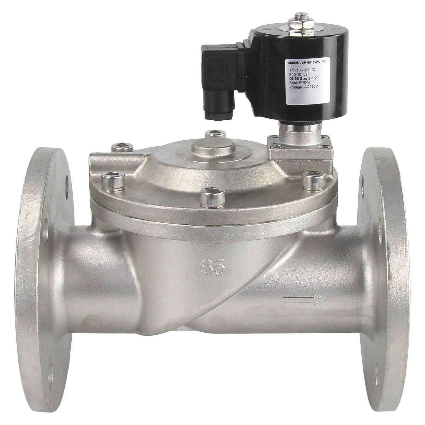 Two way normally closed indirect acting electric solenoid valve DNOVA VSF-601N-PU-NC NBR 220V, body material - stainless steel AISI 304, seal - NBR