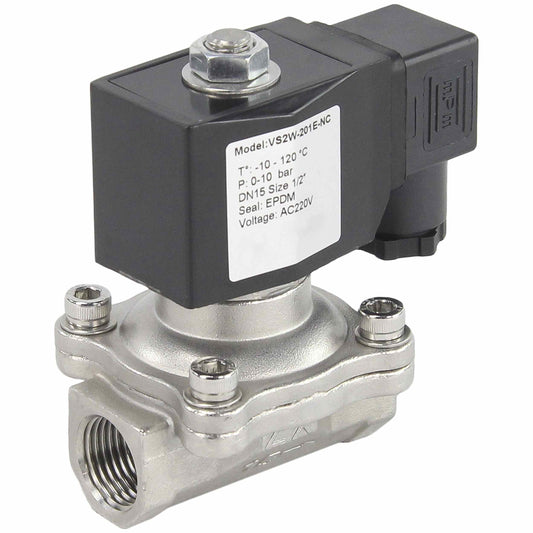 Two way normally closed direct acting electric solenoid valve DNOVA VS2W-201N-NC NBR 220V, body material - stainless steel AISI 304, seal - NBR