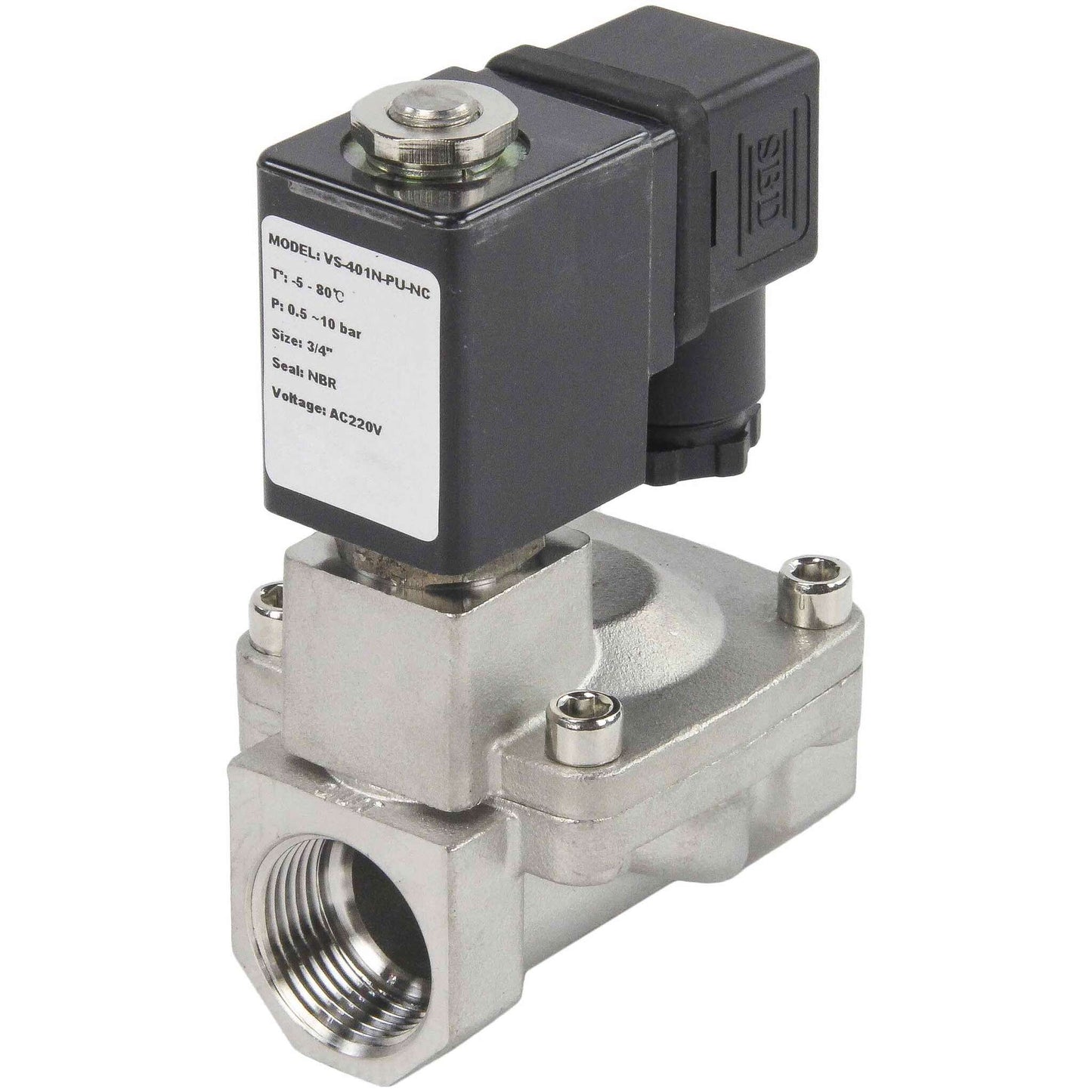 Two way normally closed indirect acting electric solenoid valve DNOVA VS2W-401E-PU-NC G EPDM 24V, body material - stainless steel AISI 304, seal - EPDM