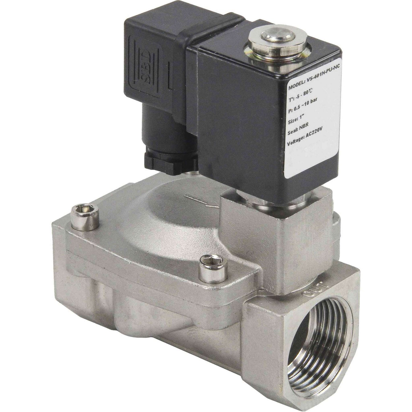 Two way normally closed indirect acting electric solenoid valve DNOVA VS2W-401E-PU-NC G EPDM 220V, body material - stainless steel AISI 304, seal - EPDM