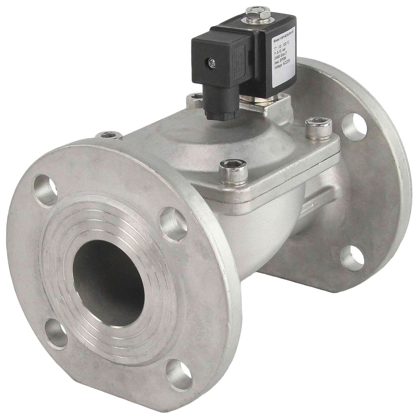 Two way normally closed indirect acting electric solenoid valve DNOVA VSF-601E-PU-NC EPDM 24V, body material - stainless steel AISI 304, seal - EPDM