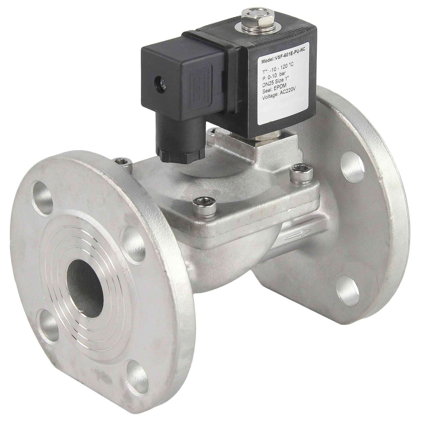 Two way normally closed indirect acting electric solenoid valve DNOVA VSF-601E-PU-NC EPDM 220V, body material - stainless steel AISI 304, seal - EPDM
