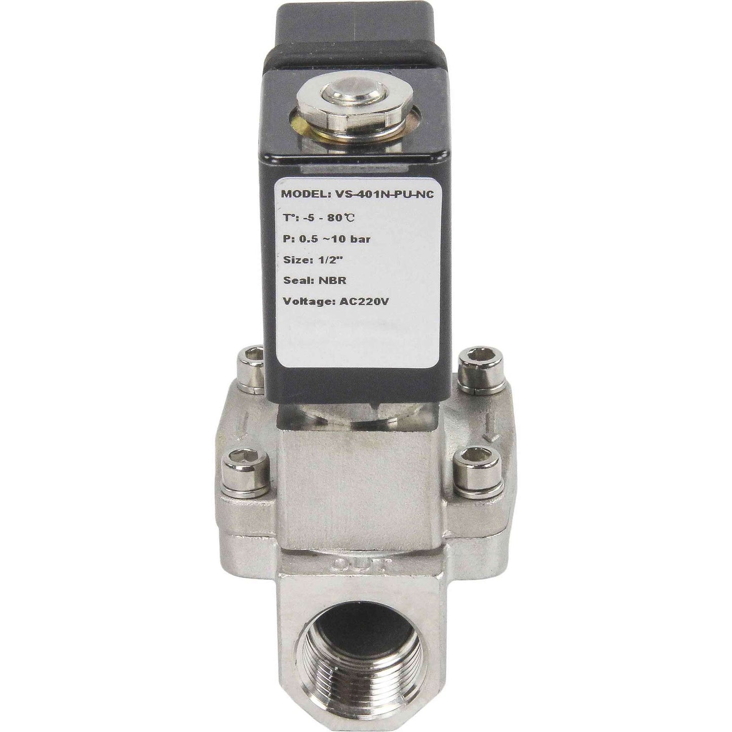 Two way normally closed indirect acting electric solenoid valve DNOVA VS2W-401N-PU-NC G NBR 220V, body material - stainless steel AISI 304, seal - NBR
