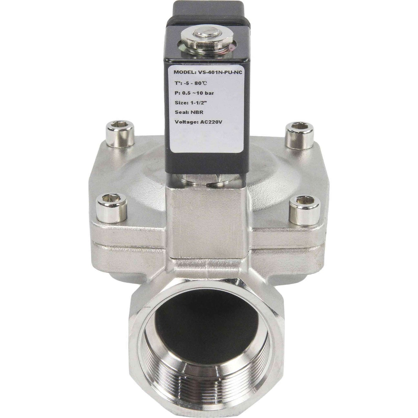 Two way normally closed indirect acting electric solenoid valve DNOVA VS2W-401V-PU-NC G VITON 110/220V, body material - stainless steel AISI 304, seal - Viton