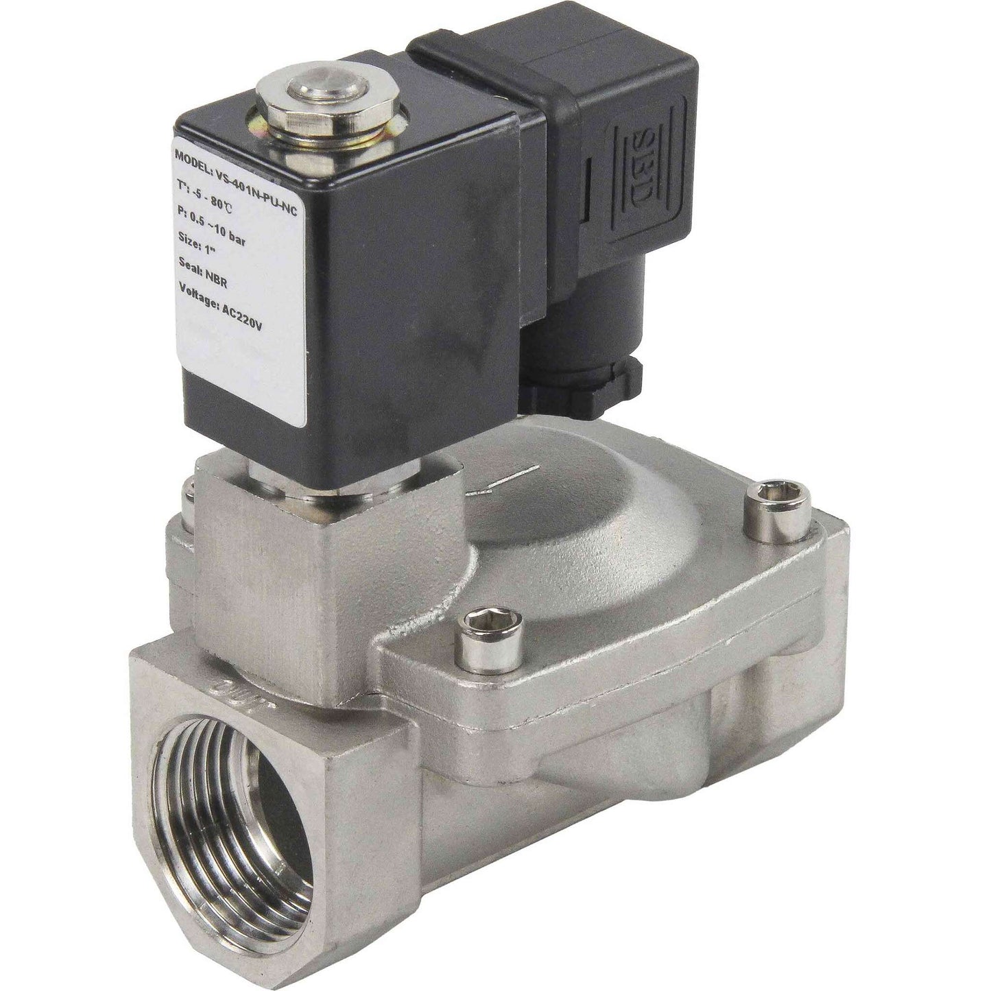 Two way normally closed indirect acting electric solenoid valve DNOVA VS2W-401E-PU-NC G EPDM 220V, body material - stainless steel AISI 304, seal - EPDM