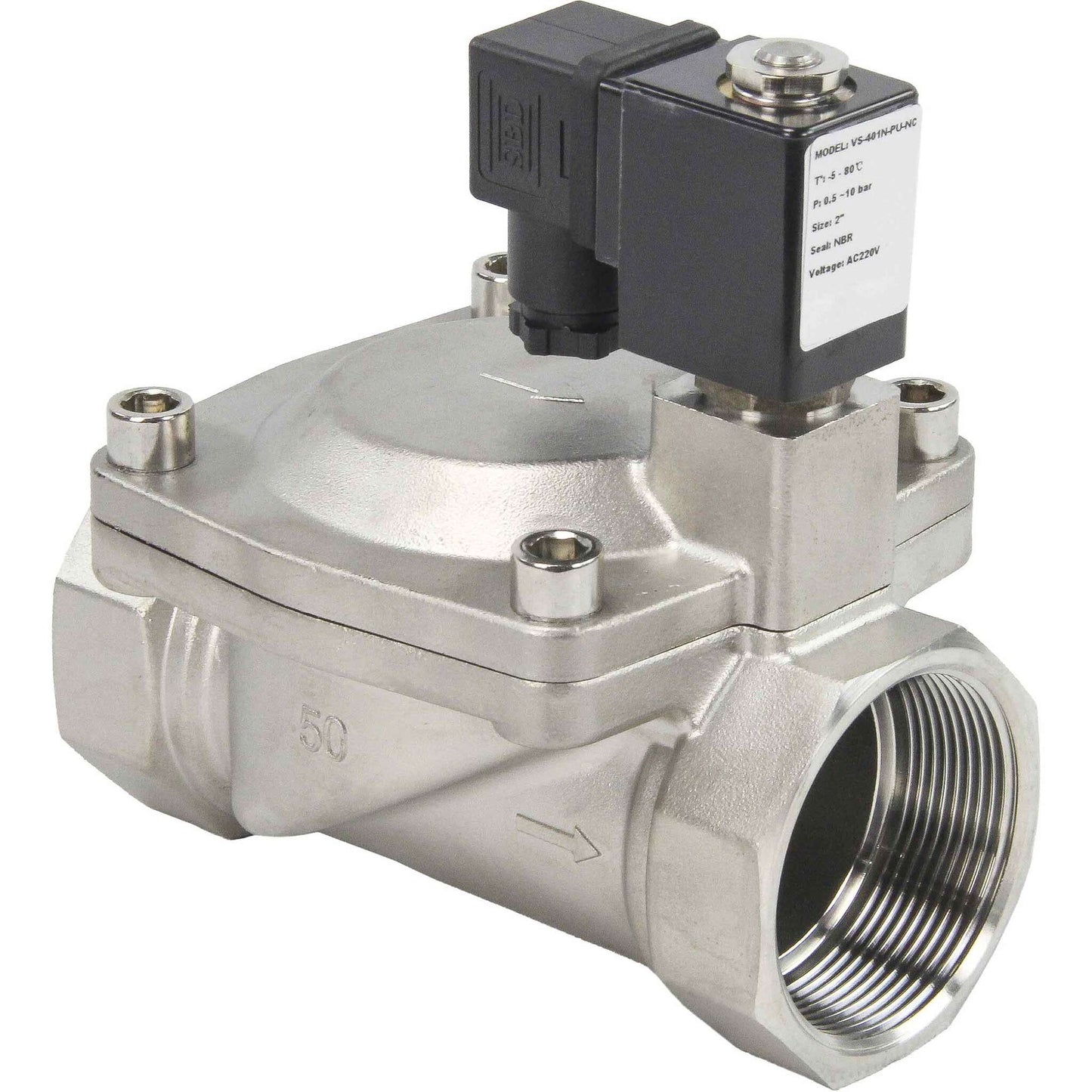 Two way normally closed indirect acting electric solenoid valve DNOVA VS2W-401V-PU-NC G VITON 24V, body material - stainless steel AISI 304, seal - Viton
