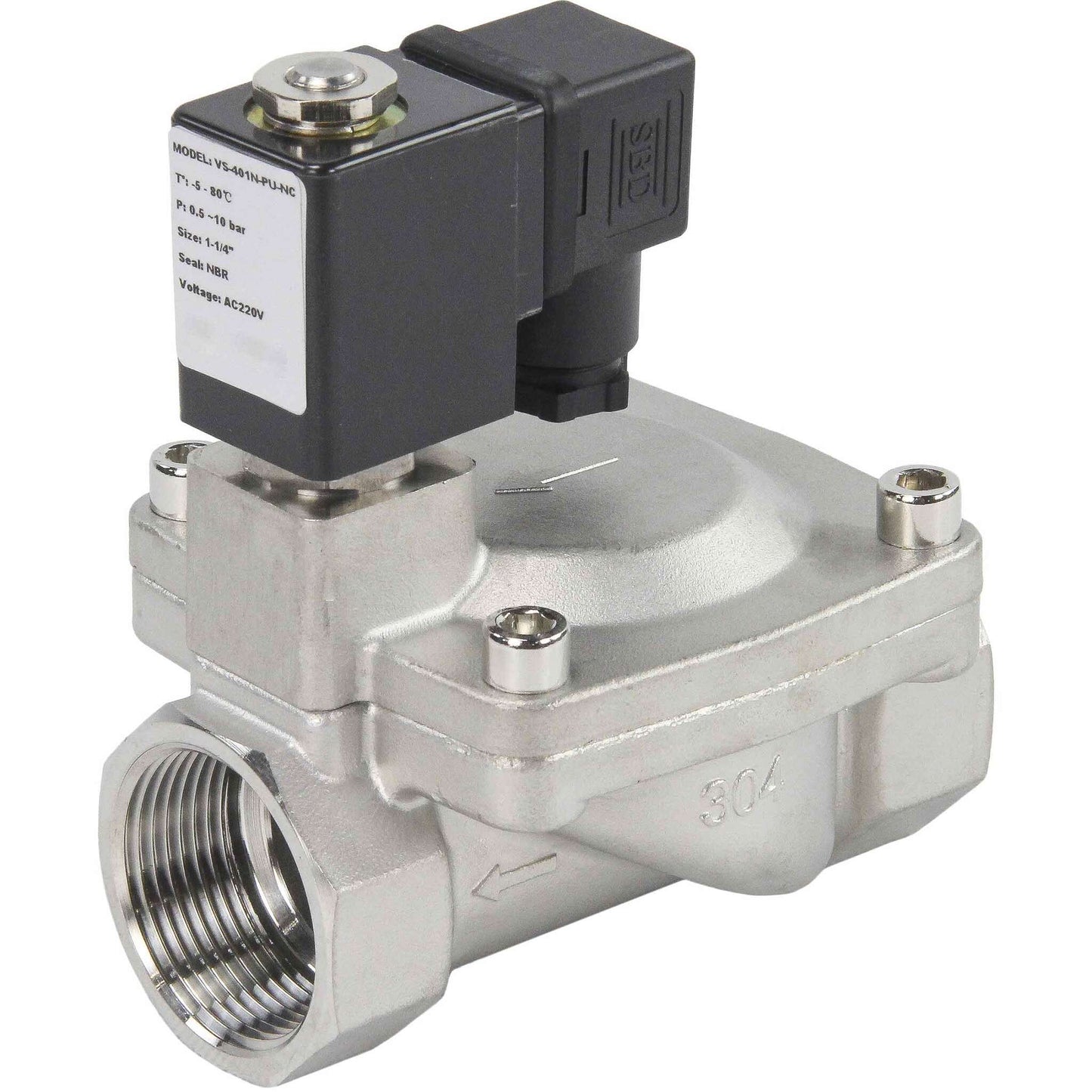 Two way normally closed indirect acting electric solenoid valve DNOVA VS2W-401N-PU-NC G NBR 24V, body material - stainless steel AISI 304, seal - NBR