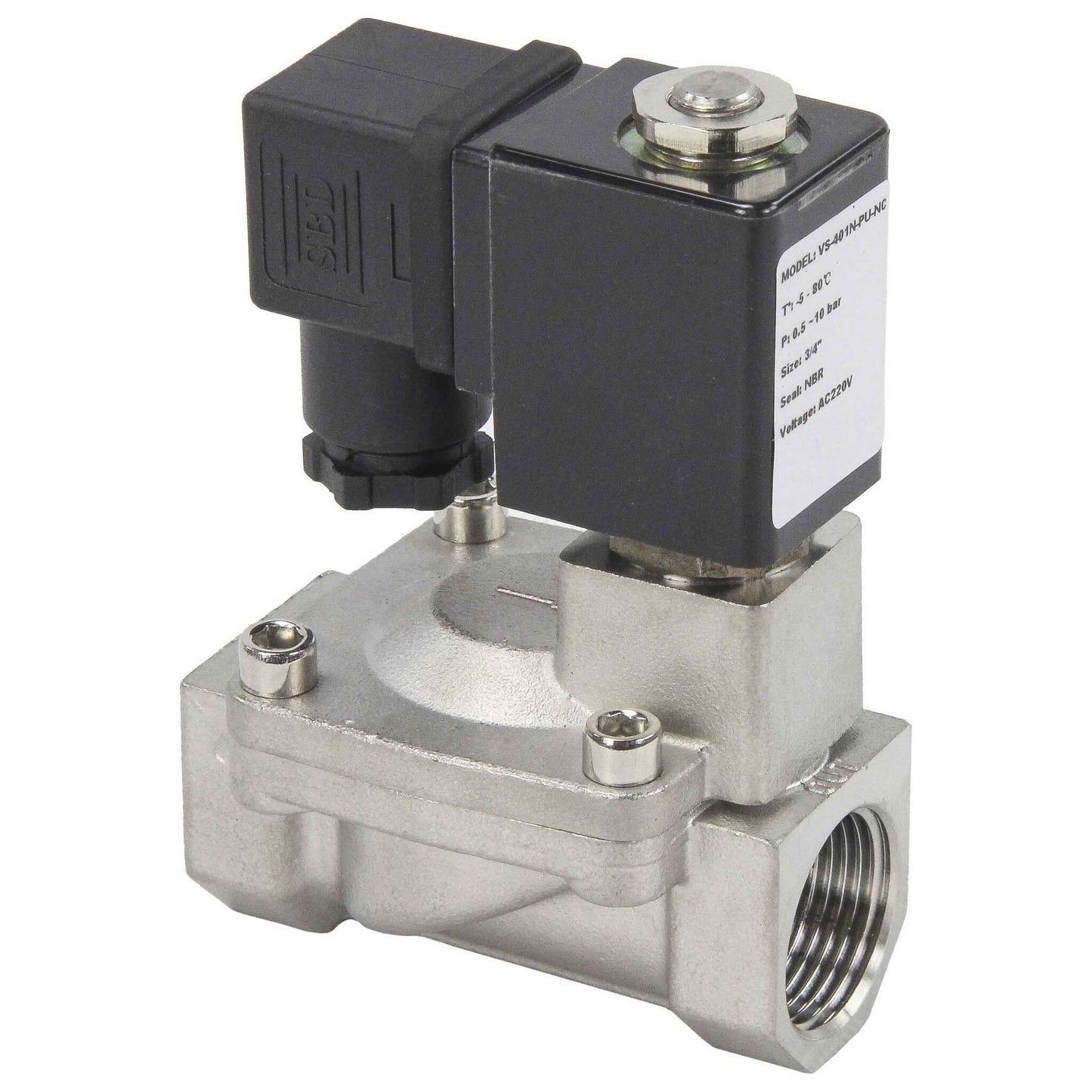 Two way normally closed indirect acting electric solenoid valve DNOVA VS2W-401E-PU-NC G EPDM 24V, body material - stainless steel AISI 304, seal - EPDM
