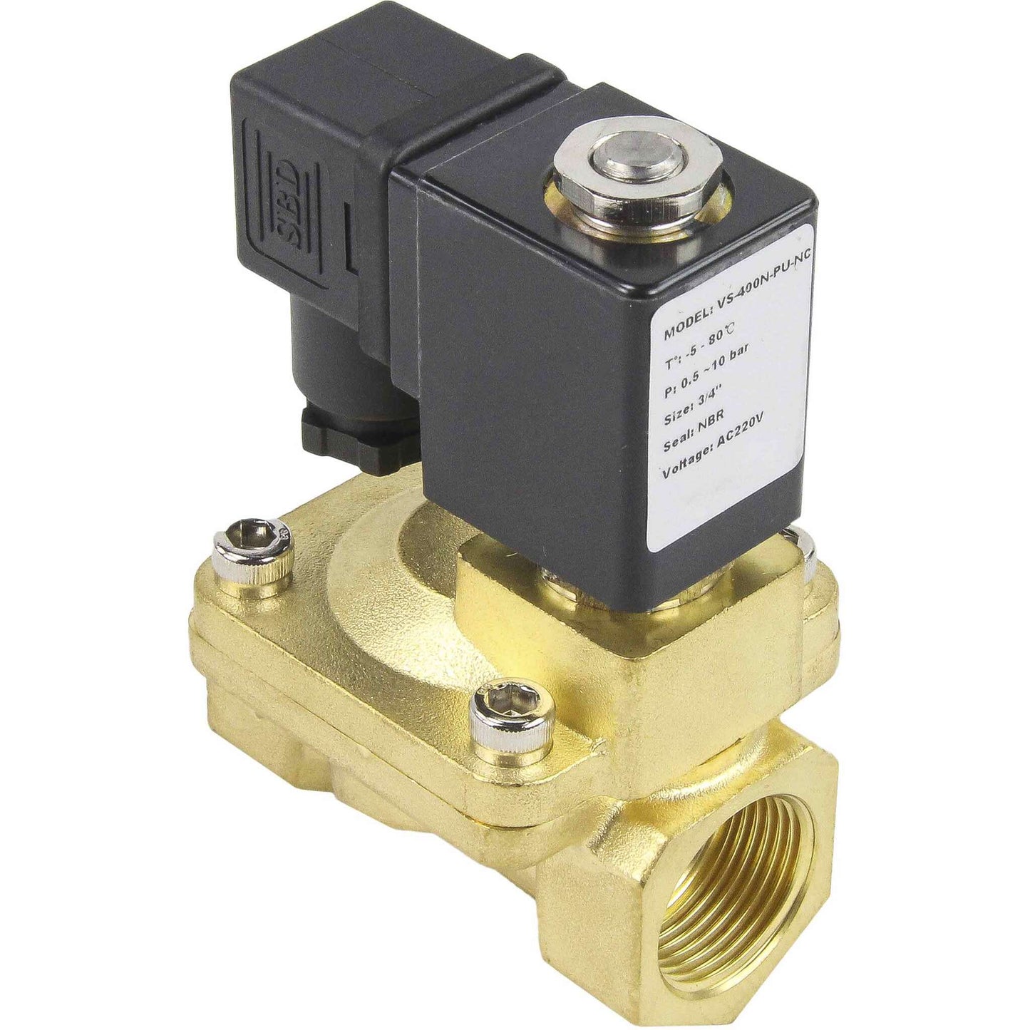 Two way normally closed indirect acting electric solenoid valve DNOVA VS2W-400N-PU-NC G NBR 220V, body material - brass, seal - NBR