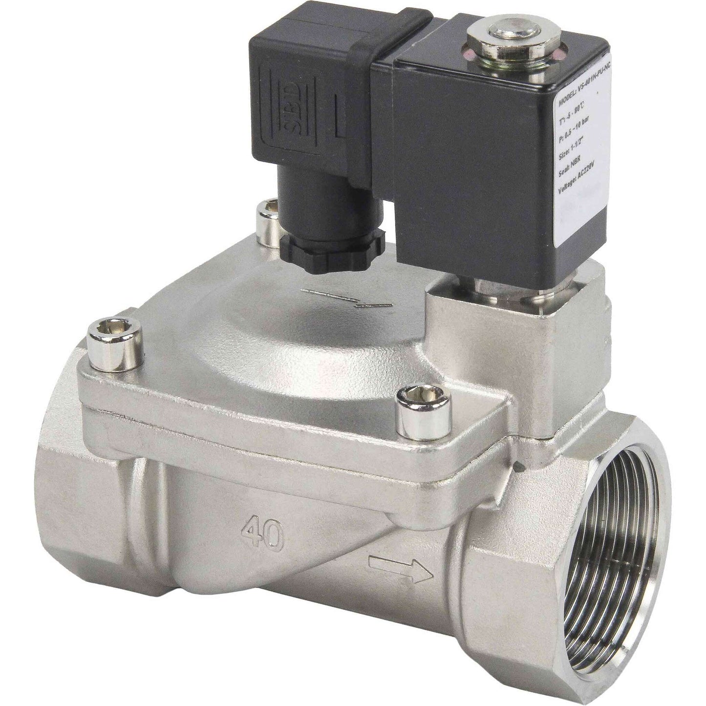 Two way normally closed indirect acting electric solenoid valve DNOVA VS2W-401V-PU-NC G VITON 110/220V, body material - stainless steel AISI 304, seal - Viton