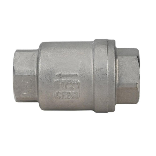 Spring check valve DNOVA VCS3232P-T, body material - stainless steel AISI 316, closure element material - stainless steel AISI 316, seal - PTFE