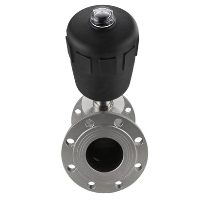 Pneumatic valve DNOVA VS324PV-F-1PNC, body material - stainless steel CF8M, flanged, Y-shaped