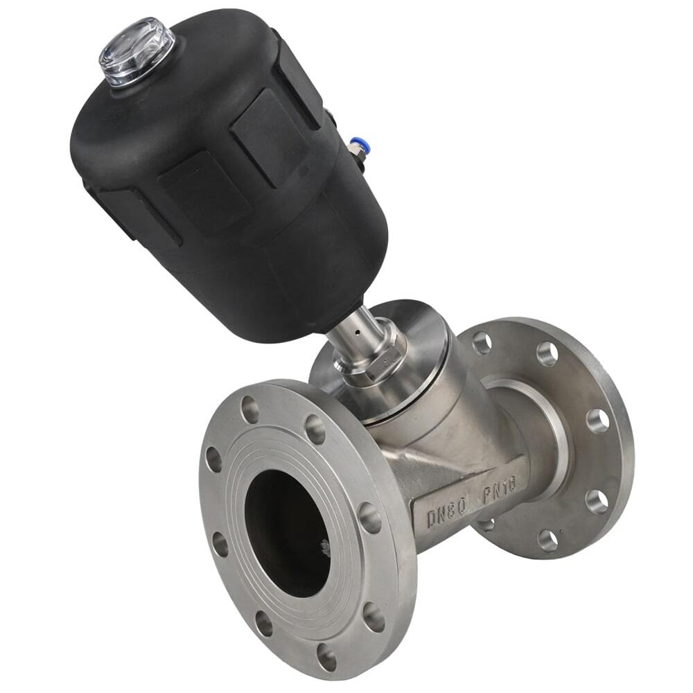 Pneumatic valve DNOVA VS324PV-F-1PNC, body material - stainless steel CF8M, flanged, Y-shaped