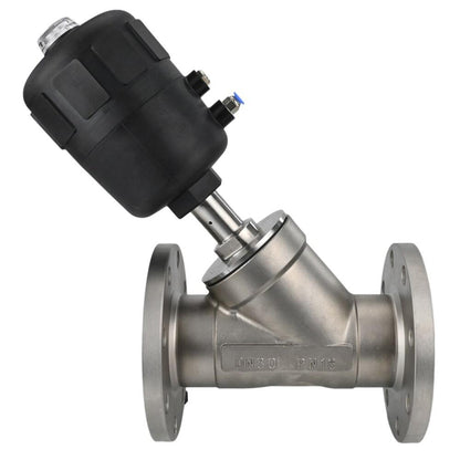 Pneumatic valve DNOVA VS324PV-F-1PNC, body material - stainless steel CF8M, flanged, Y-shaped
