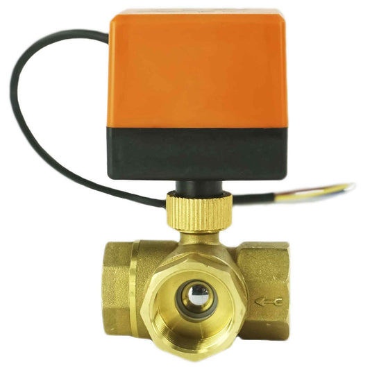Brass ball 3-way valve Threaded L-type standard port DNOVA BV0030NP-SP-3L-T-ED with DNOVA 220VAC without limit switches