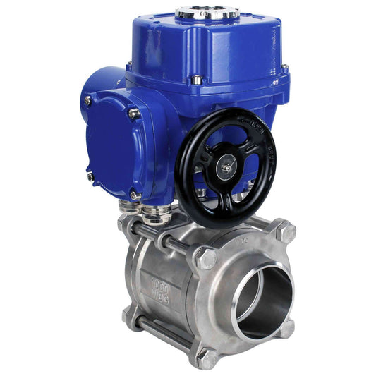 Válvula de bola de acero inoxidable DNOVA BVPP 316.200-ISO PSI914 SS316 paso completo, para soldar, material del cuerpo - acero inoxidable, actuador eléctrico de cuarto de vuelta DNOVA QT-W (M) 220 V