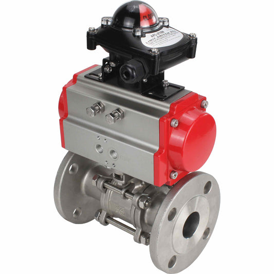 Stainless steel ball valve DNOVA ksfpt-304-180-da-apl210n, body material - stainless steel AISI 304, ball material - stainless steel AISI 304, seal - PTFE, pneumatic actuator operated