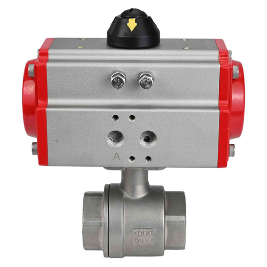 Stainless steel ball valve DNOVA BVMP.316.230-ISO PSI914, body material - stainless steel AISI 316, ball material - stainless steel AISI 316, seal - PTFE, full port, threaded, double-acting pneumatic actuator DNOVA DA