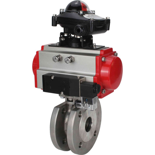 Válvula de bola de acero inoxidable DNOVA BVСЃFP.316.200 PSI232, paso completo, brida compacta, actuador neumático DNOVA DA doble efecto, distribuidor neumático 4M310-08 220 V, bloque de interruptores de límite APL-410N EX