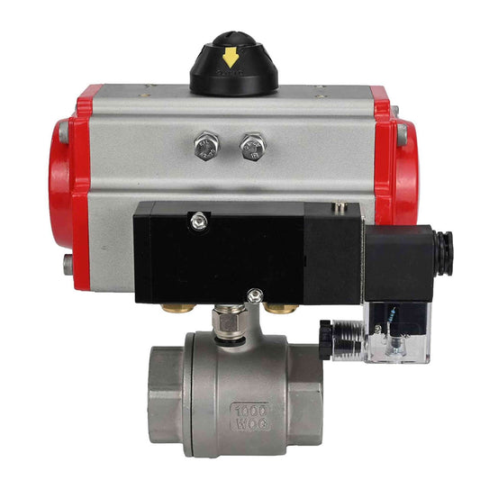 Stainless steel ball valve DNOVA kshmp316-DNOVA-da-4m310-24v, body material - stainless steel AISI 316, ball material - stainless steel AISI 316, seal - PTFE, pneumatic actuator operated