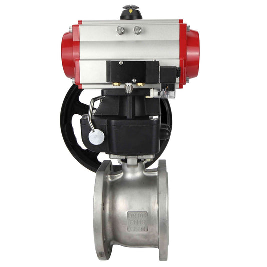Stainless steel ball valve DNOVA kchfp-DNOVA-da-hdm-4m310-24v, body material - stainless steel AISI 316, ball material - stainless steel AISI 316, seal - PTFE, pneumatic actuator operated