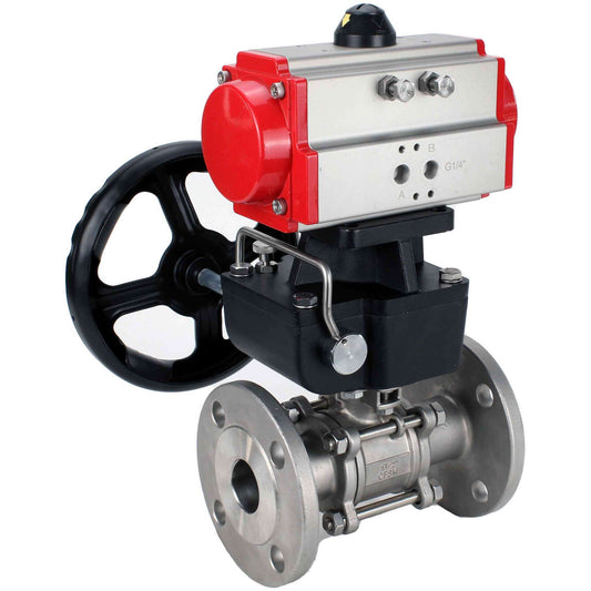 Stainless steel ball valve DNOVA ksfpt-304-180-da-hdm, body material - stainless steel AISI 304, ball material - stainless steel AISI 304, seal - PTFE, pneumatic actuator operated