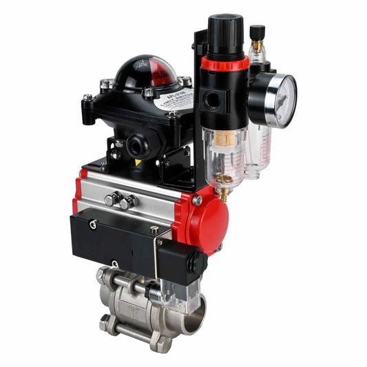 صمام كروي من الفولاذ المقاوم للصدأ DNOVA kshpp-316200-da-4m310-24-apl210n-atu، مادة الجسم - الفولاذ المقاوم للصدأ AISI 316، مادة الكرة - الفولاذ المقاوم للصدأ AISI 316، الختم - PTFE، مشغل هوائي.