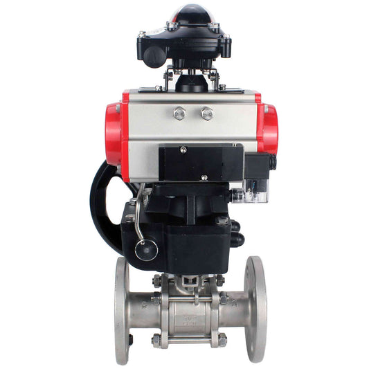 Stainless steel ball valve DNOVA ksfpt-304-180-da-4m310-24v-apl210n-hdm, body material - stainless steel AISI 304, ball material - stainless steel AISI 304, seal - PTFE, pneumatic actuator operated