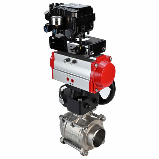 صمام كروي من الفولاذ المقاوم للصدأ DNOVA kshpp-316200-da-yt1000rsn-hdm، مادة الجسم - الفولاذ المقاوم للصدأ AISI 316، مادة الكرة - الفولاذ المقاوم للصدأ AISI 316، الختم - PTFE، مشغل هوائي.