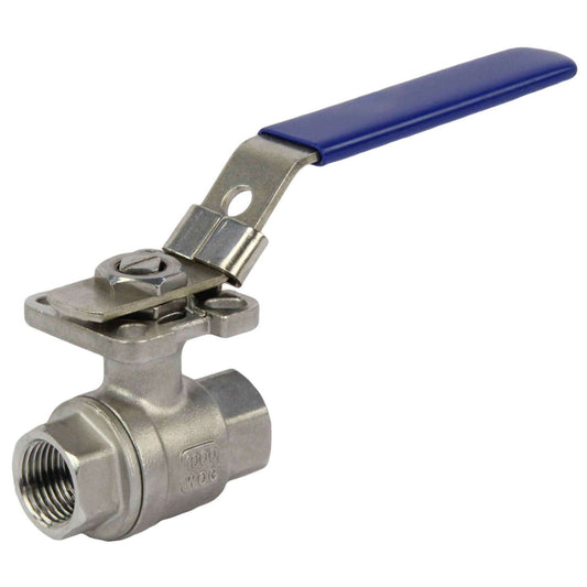 Stainless steel ball valve DNOVA BV3232P(2pc)-FP-T-ISO-H PN63, full port, Threaded connection, with ISO 5211 mounting pad and handle
