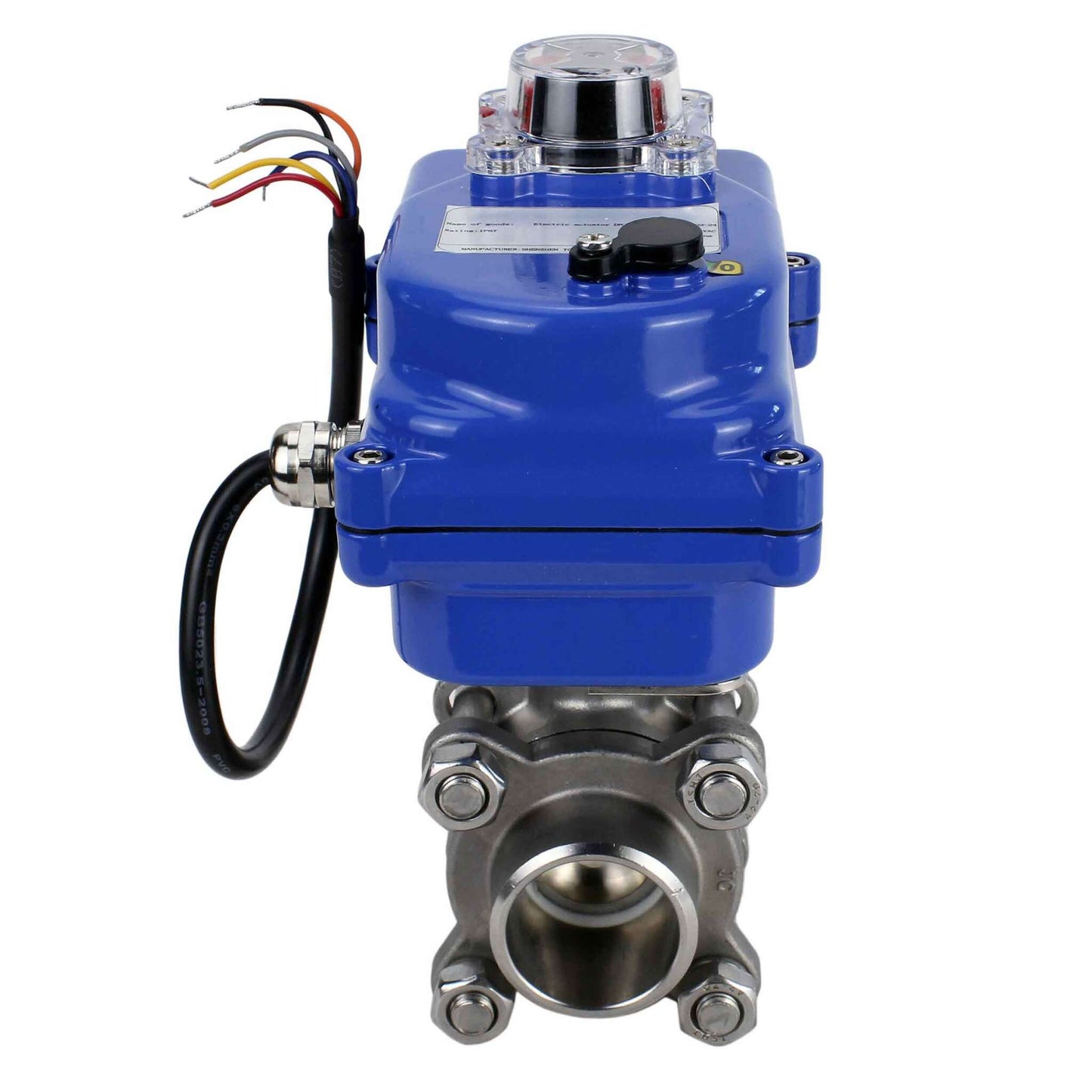 Válvula de bola de acero inoxidable DNOVA BVPP 316.200-ISO PSI914 SS316 paso completo, para soldar, material del cuerpo - acero inoxidable, actuador eléctrico de cuarto de vuelta DNOVA 003 azul 220 V