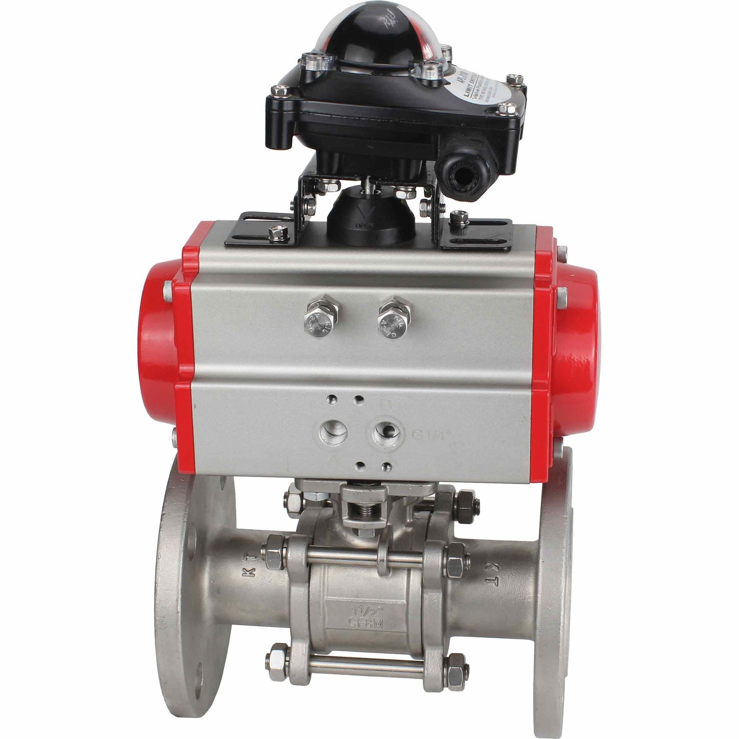 Stainless steel ball valve DNOVA ksfpt-304-180-da-apl210n, body material - stainless steel AISI 304, ball material - stainless steel AISI 304, seal - PTFE, pneumatic actuator operated