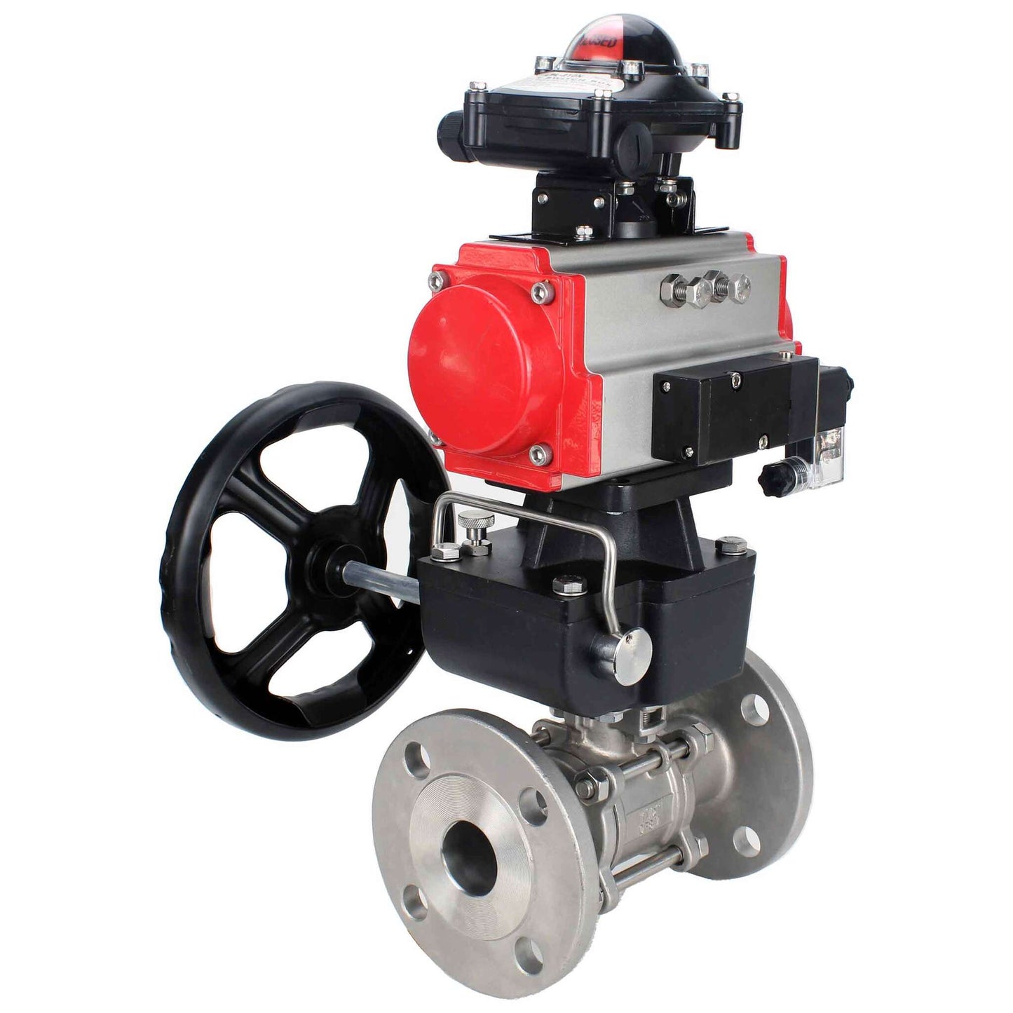 Stainless steel ball valve DNOVA ksfpt-304-180-da-4m310-24v-apl210n-hdm, body material - stainless steel AISI 304, ball material - stainless steel AISI 304, seal - PTFE, pneumatic actuator operated