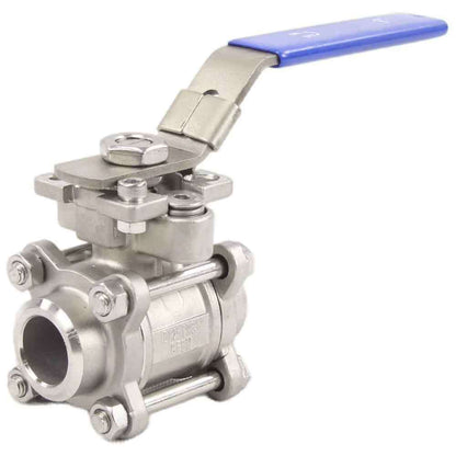 Stainless steel ball valve DNOVA BV3232P(3pc)-FP-W-ISO-H full port, for welding, with ISO 5211 mounting pad and handle