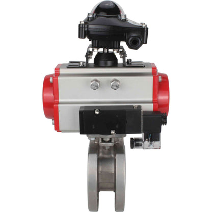 Stainless steel ball valve DNOVA BVcFP.316.200 PSI232 full port, compact flanged, pneumatic actuator DNOVA SA with return springs, pneumatic distributor 4M310-08 NAMUR 24 V, limit switch block APL-410N EX