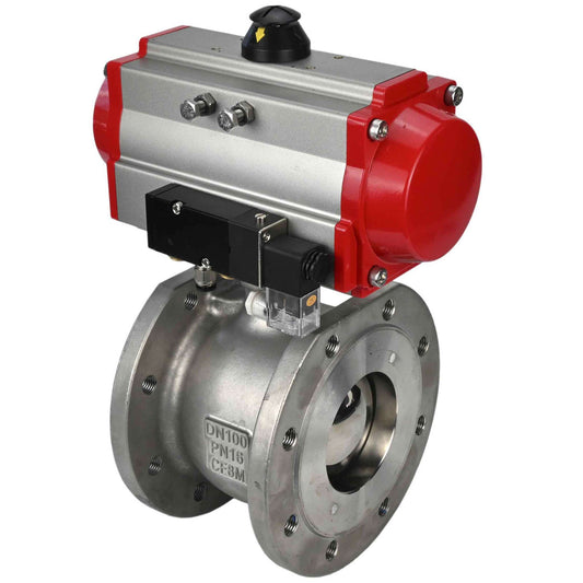 Stainless steel ball valve DNOVA kchmfp-DNOVA-da-4m310-24v, body material - stainless steel AISI 316, ball material - stainless steel AISI 316, seal - PTFE, pneumatic actuator operated