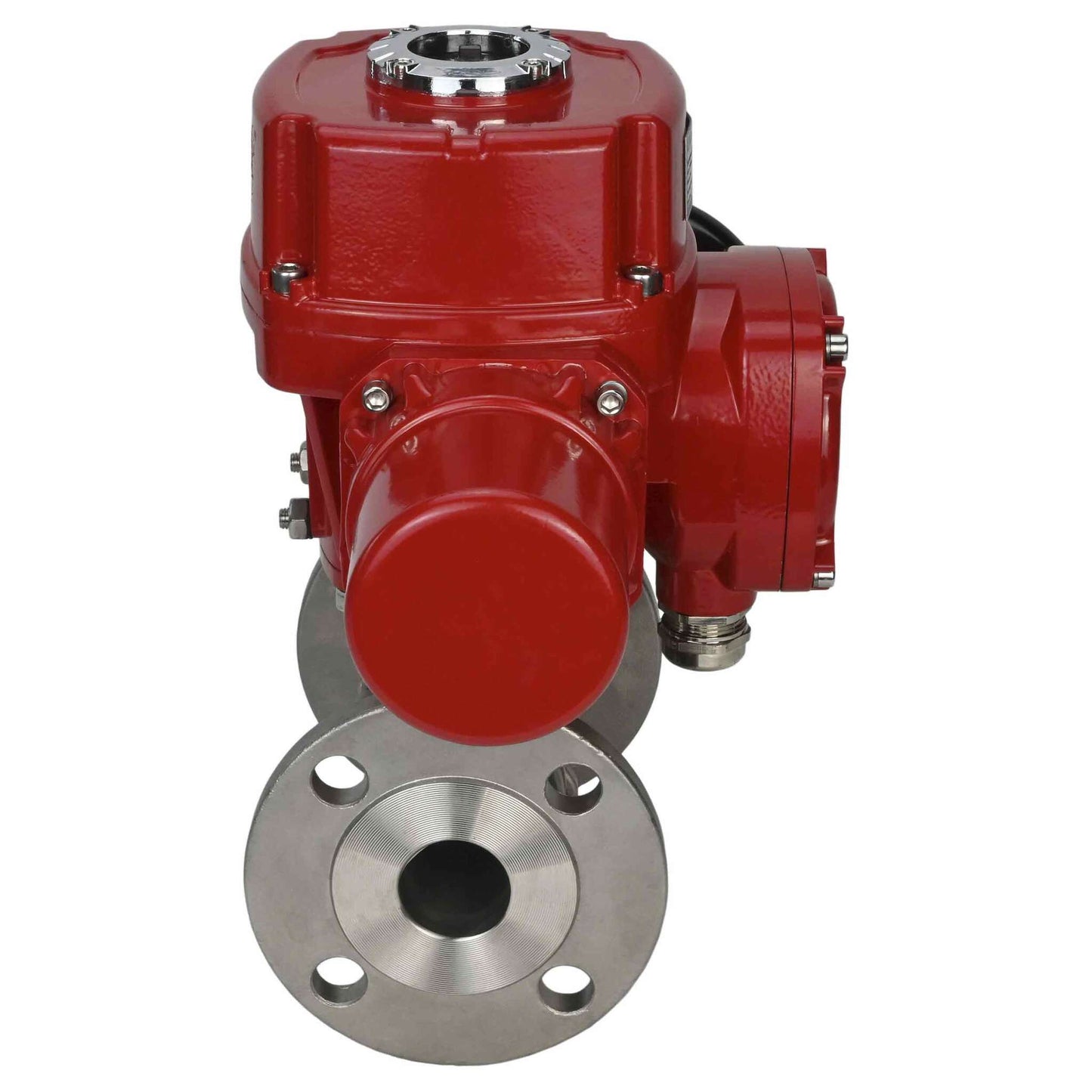 Válvula de bola de acero inoxidable DNOVA BVFPT.316.180 de tres piezas, material del cuerpo: acero inoxidable SS316, junta: PTFE, brida, paso completo, actuador eléctrico de cuarto de vuelta DNOVA QT-W (M) EX 220 V