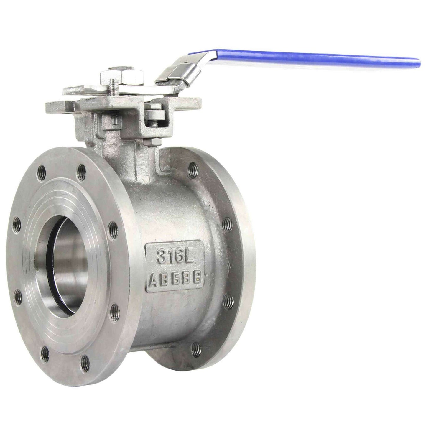 Stainless steel ball valve DNOVA BV3232P-FP-Fb-ISO-H PN16, full port, compact flanged connection Class 150, with ISO 5211 mounting pad and handle
