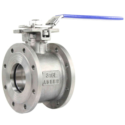 Stainless steel ball valve DNOVA BV3232P-FP-Fb-ISO-H PN16, full port, compact flanged connection Class 150, with ISO 5211 mounting pad and handle