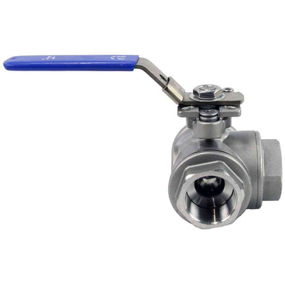 Stainless steel ball 3-way valve Threaded L-type standard port DNOVA BV3232P(4pc)-SP-3WL-T-ISO-H PN63 with ISO 5211 mounting pad and handle
