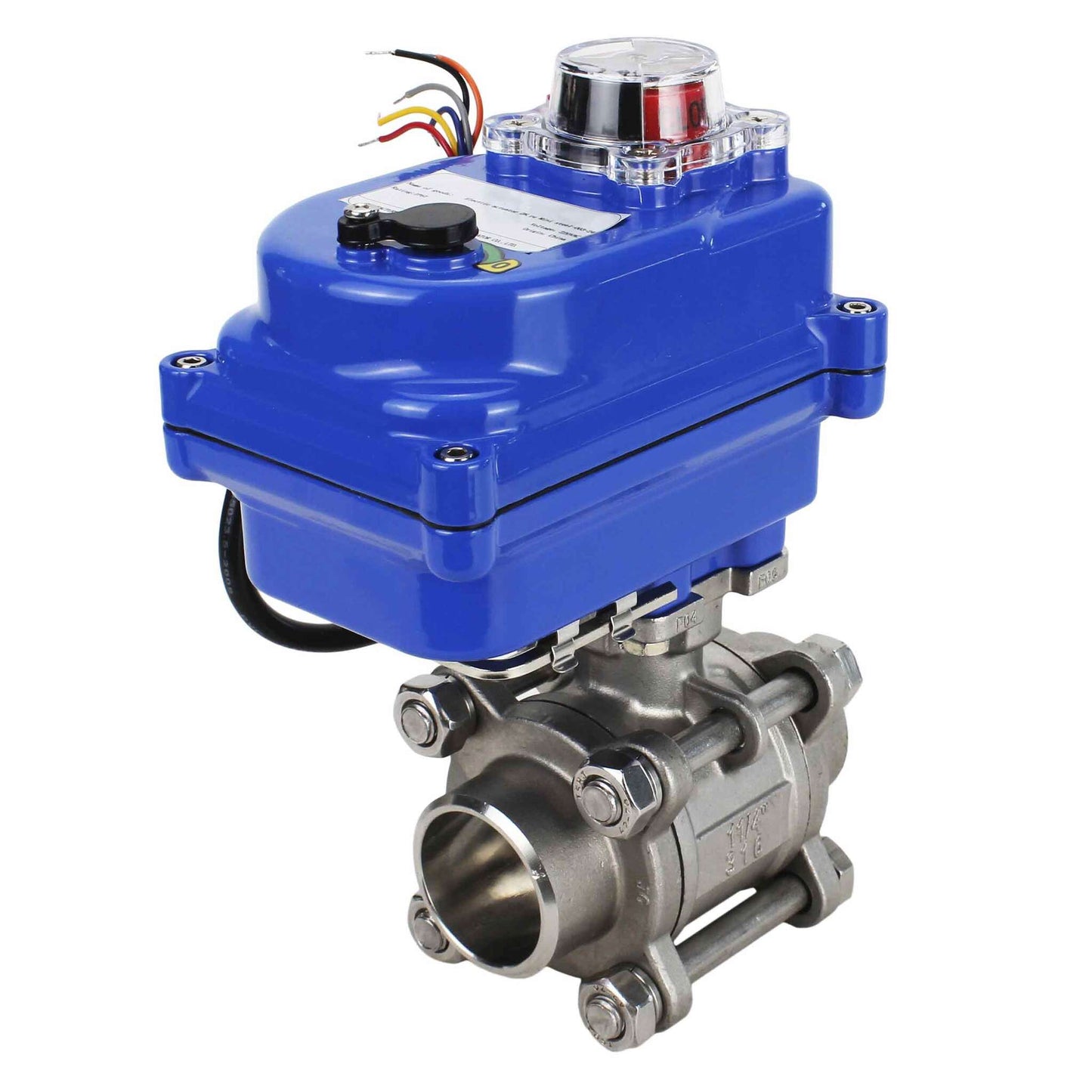 Válvula de bola de acero inoxidable DNOVA BVPP 316.200-ISO PSI914 SS316 paso completo, para soldar, material del cuerpo - acero inoxidable, actuador eléctrico de cuarto de vuelta DNOVA 003 azul 220 V