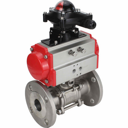 Stainless steel ball valve DNOVA ksfpt-304-180-da-apl210n, body material - stainless steel AISI 304, ball material - stainless steel AISI 304, seal - PTFE, pneumatic actuator operated